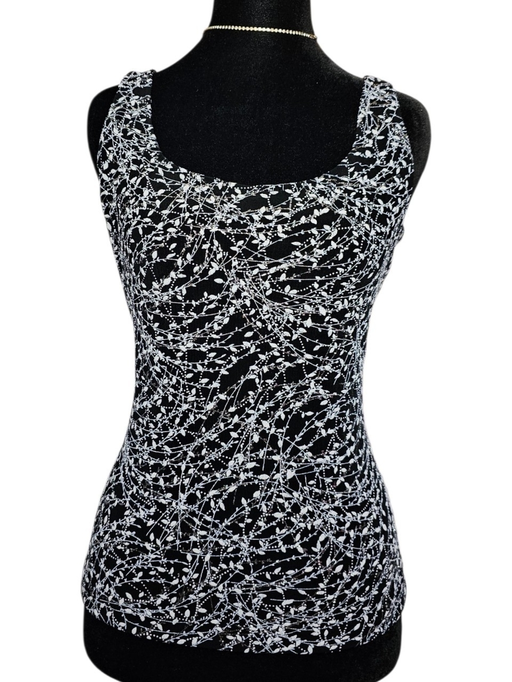 Vintage Alex Evenings Y2K Glitter Abstract Scoop Neck Tank Top L Made in USA
